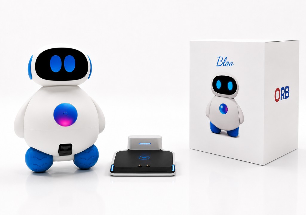 Bloo robot with charging dock and ORB packaging