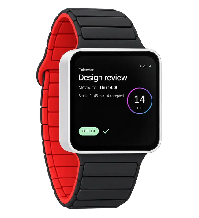 Touch square aluminum watch with a black and red magnetic band